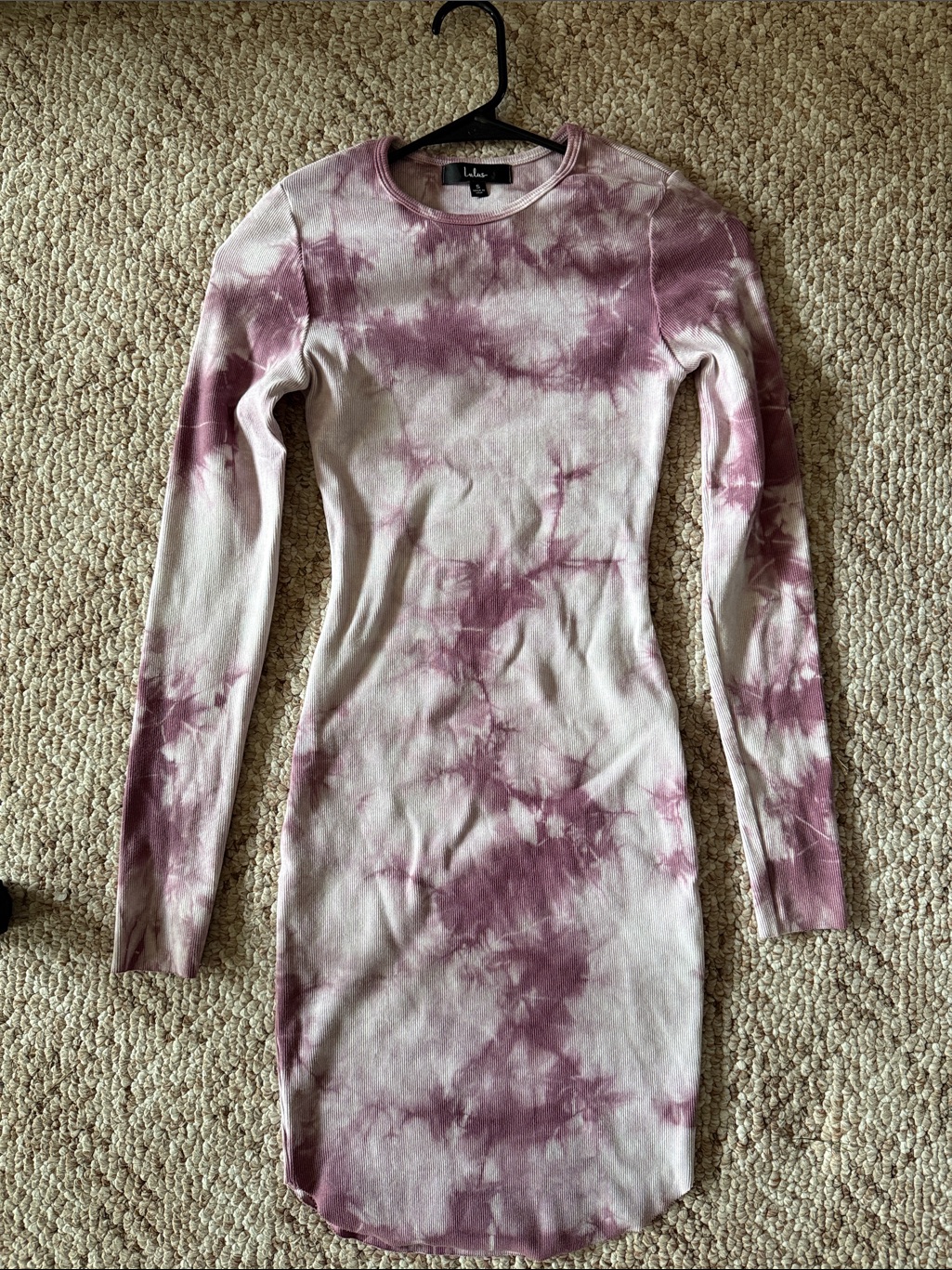 Lulu's Long Sleeve Tie-Dye Bodycon Dress In Mauve